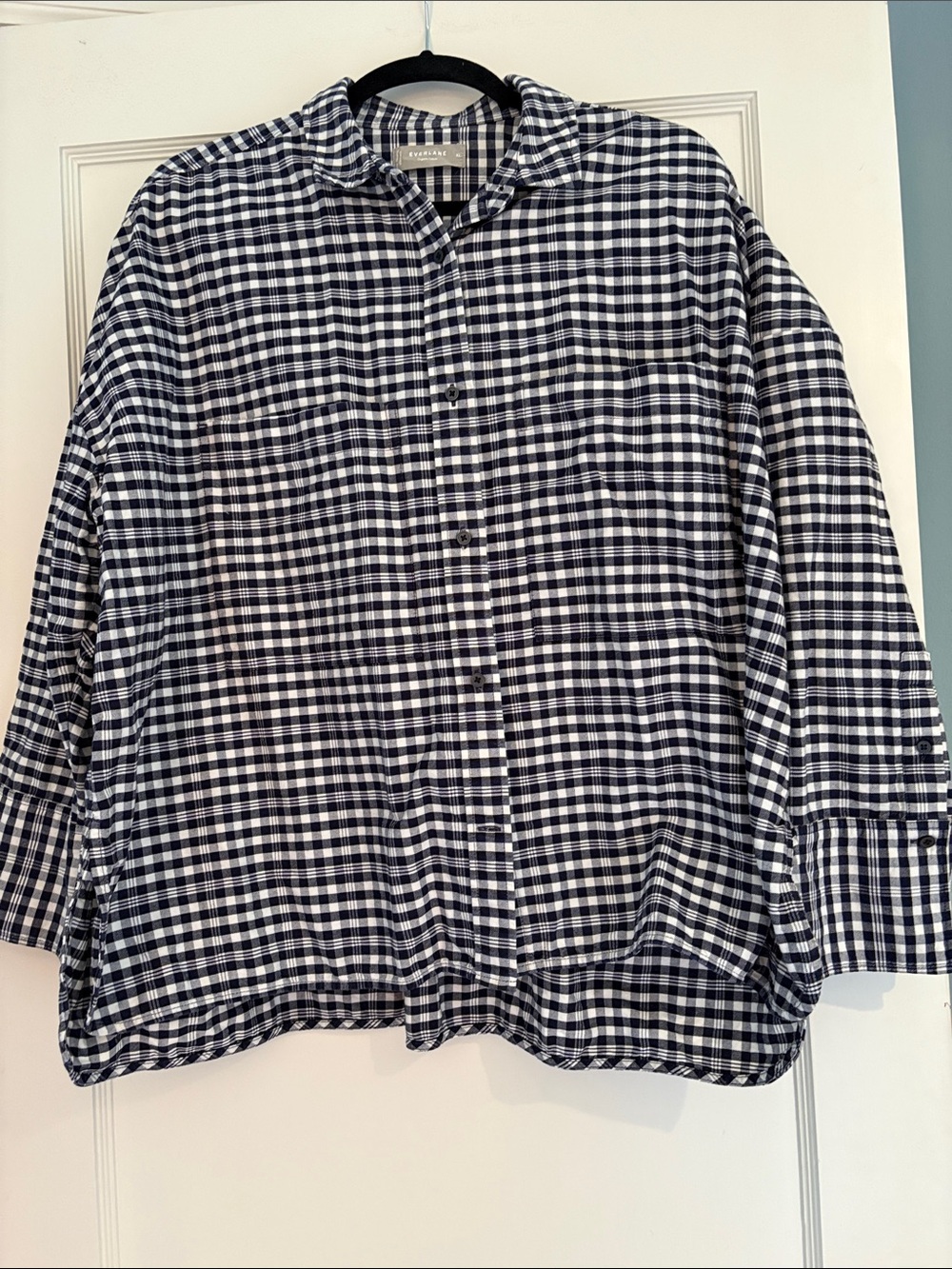 Everlane Boxy Oxford Shirt in Navy Gingham
